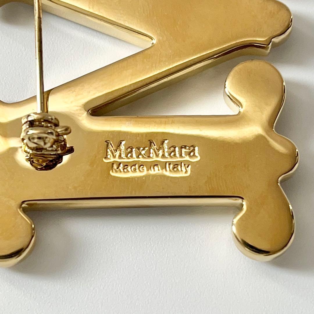マックスマーラ　バス　クリスタル　M字型　ブローチ　ゴールド　ロゴ　イタリア製