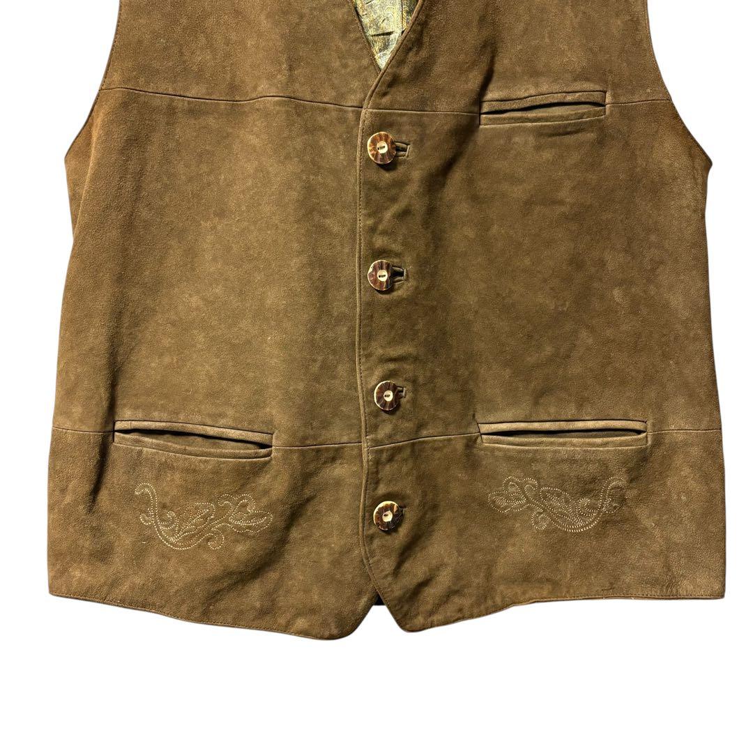 Sunagawa【希少】90sユーロ古着スエードレザーベストアラベスク刺繍