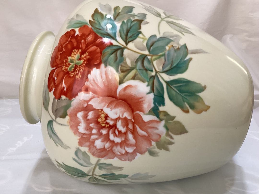 オールドノリタケ　日陶印　月桂樹　大輪牡丹花柄陶器花瓶　ビンテージ　昭和レトロ