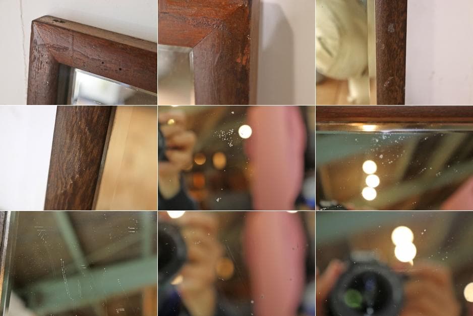 ヴィンテージ ミラー 鏡 立て掛け 木製 オーク材 ウォールミラー レトロ