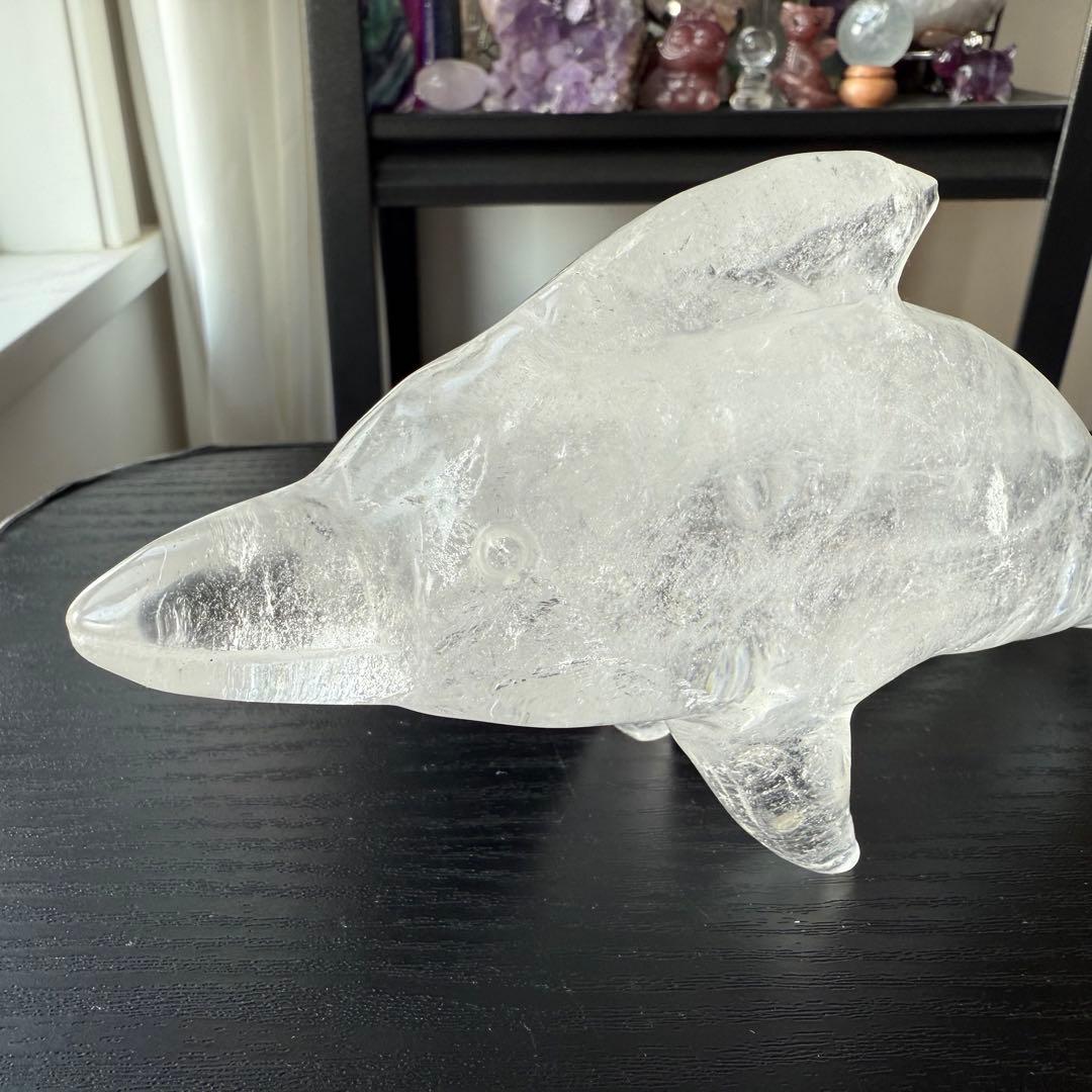 天然石水晶のイルカ　置物　彫物NO.120405