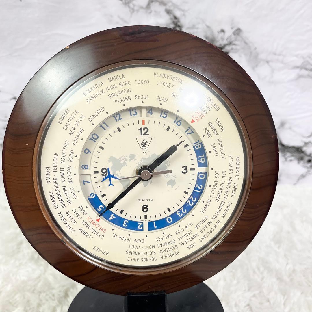 【YAESU ヤエス】QTR-24 ワールドクロック 世界時計 木製フレーム