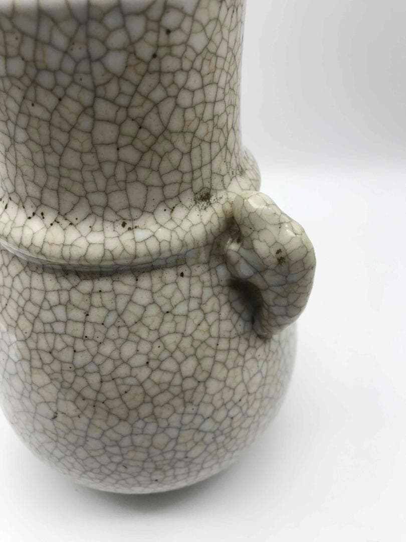 清乾隆時代　哥窯双象耳貫耳壶 【旧家蔵出し】 唐物　古賞物(A-60)