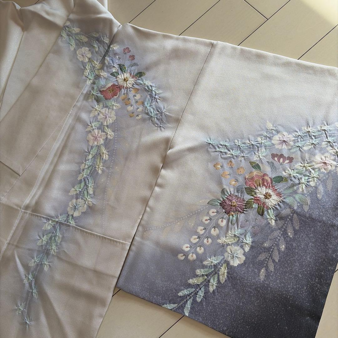 H*す様 ■E5752■正絹■グレイ　ラメ　辻が花絞り　袷　訪問着■丈162裄6