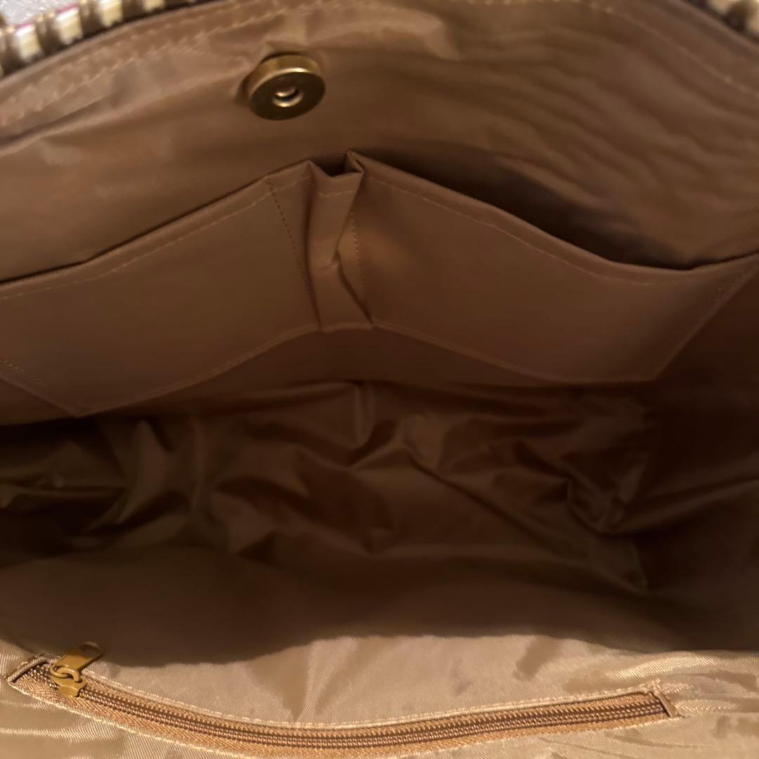 新品　WOVEN ウーヴン　メキシコ製バスケットバッグ　ブラウンマルチ　収納袋付