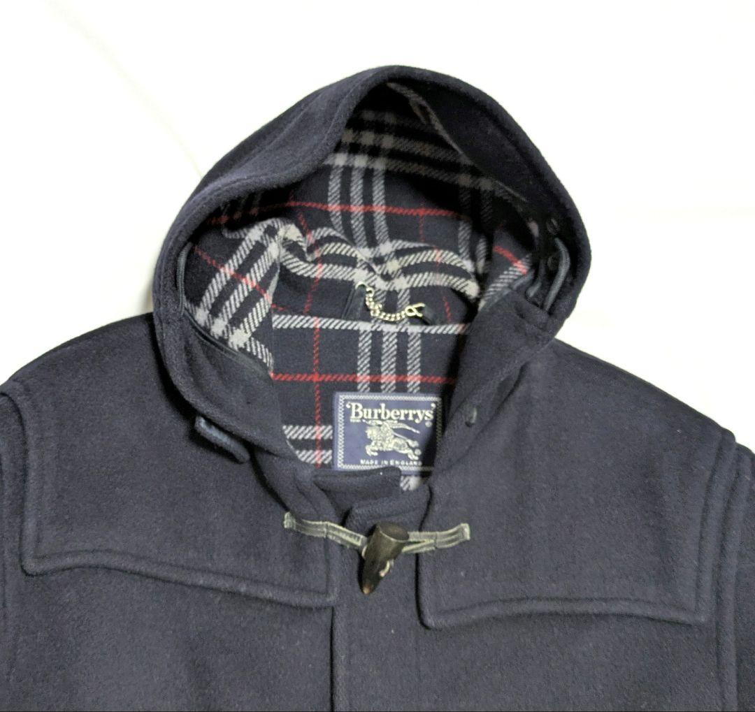 90s 英国製 バーバリー ダッフルコート ネイビー ウール ノバチェック XL