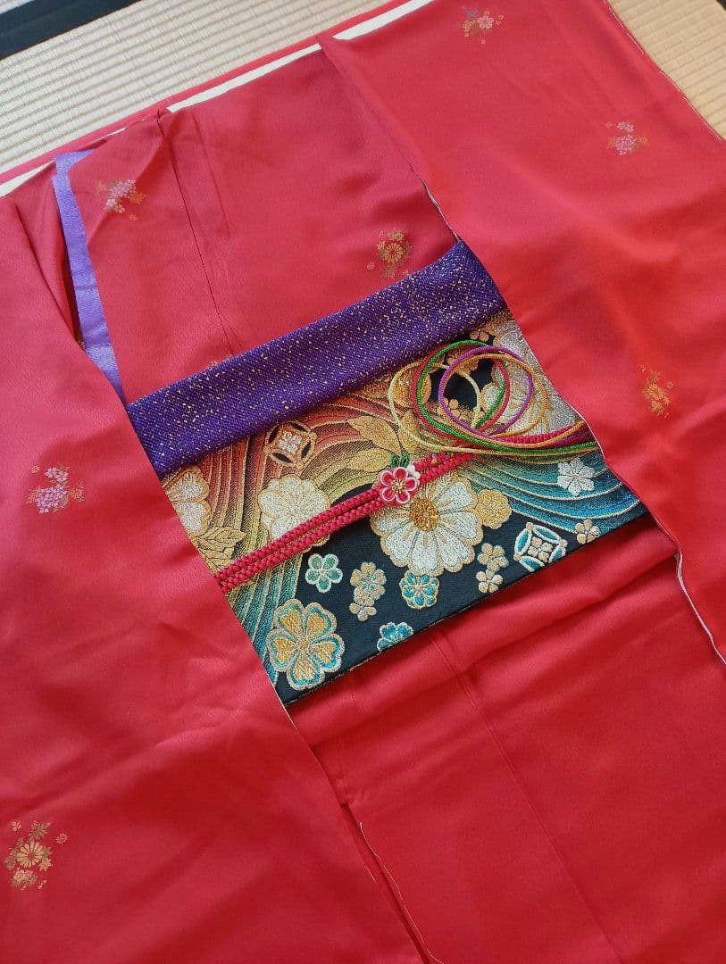 くるみ　トール　未着用振袖 フルセット　赤　無地　丈170 裄70　正絹