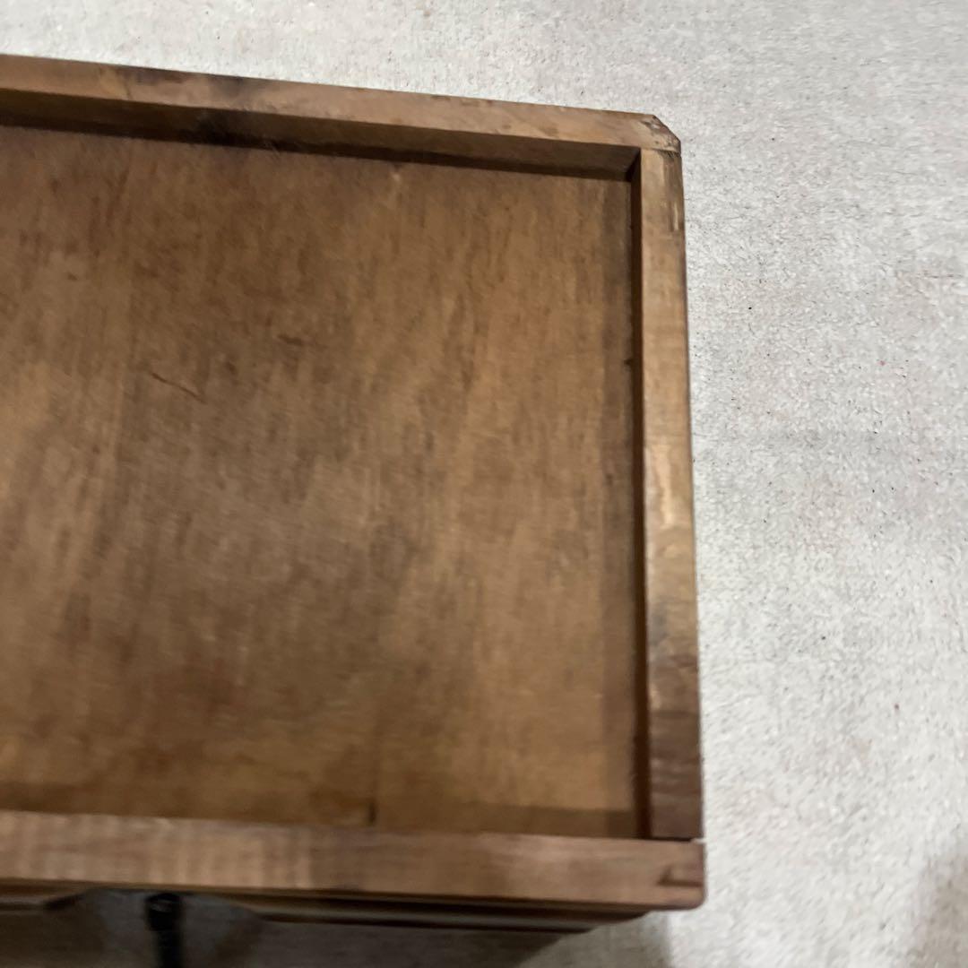 【ビンテージ】ダークブラウン 木製 サイドテーブル 2段 引き出し アイアン