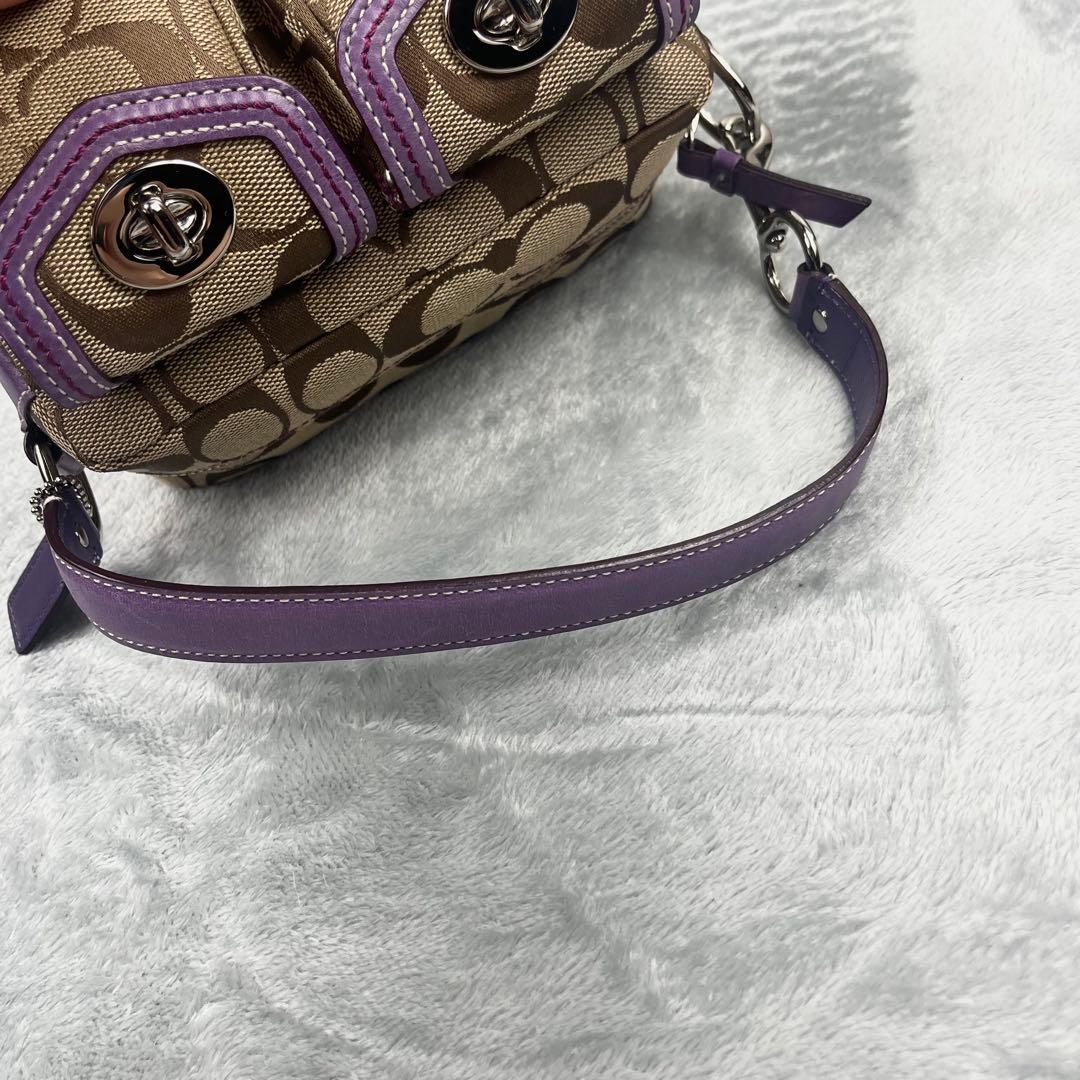 極美品 COACH コーチ アクセサリーポーチ ターンロック レガシー パープル