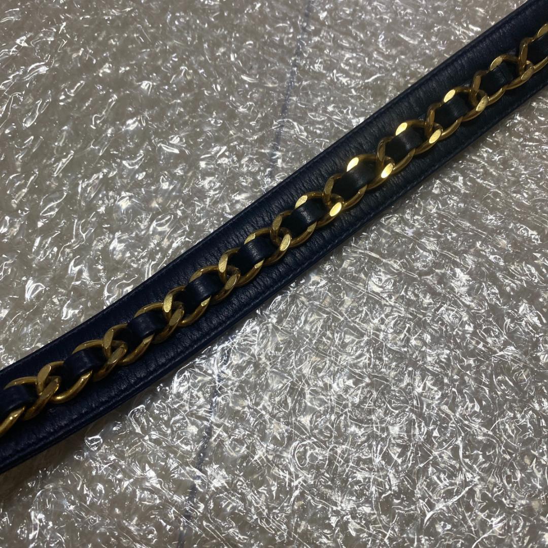 Chanel チェーン レザー ベルト レディース ブラック