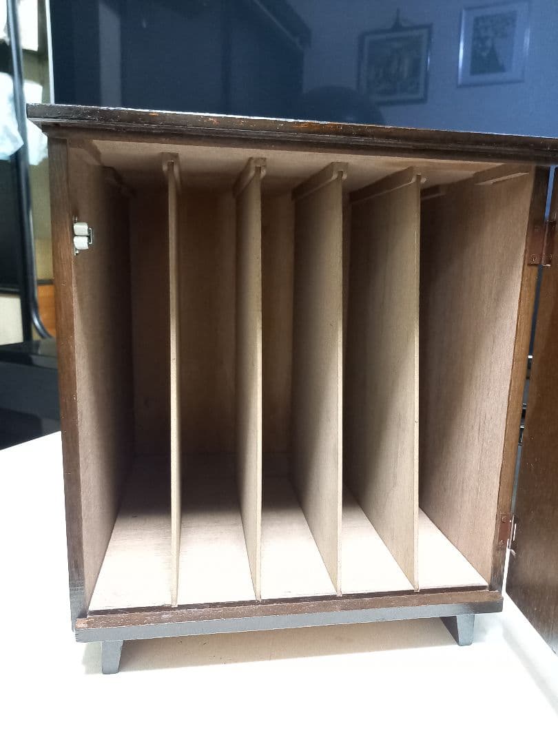 1970's　チェッカー　ブロック　デザイン　ウッド　レコード　キャビネット