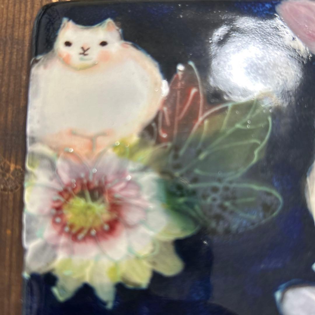 m*y様 作家　陶芸作家　野村晃子　ねこと花　飾り皿　銘々皿　ゆずりは工房好き