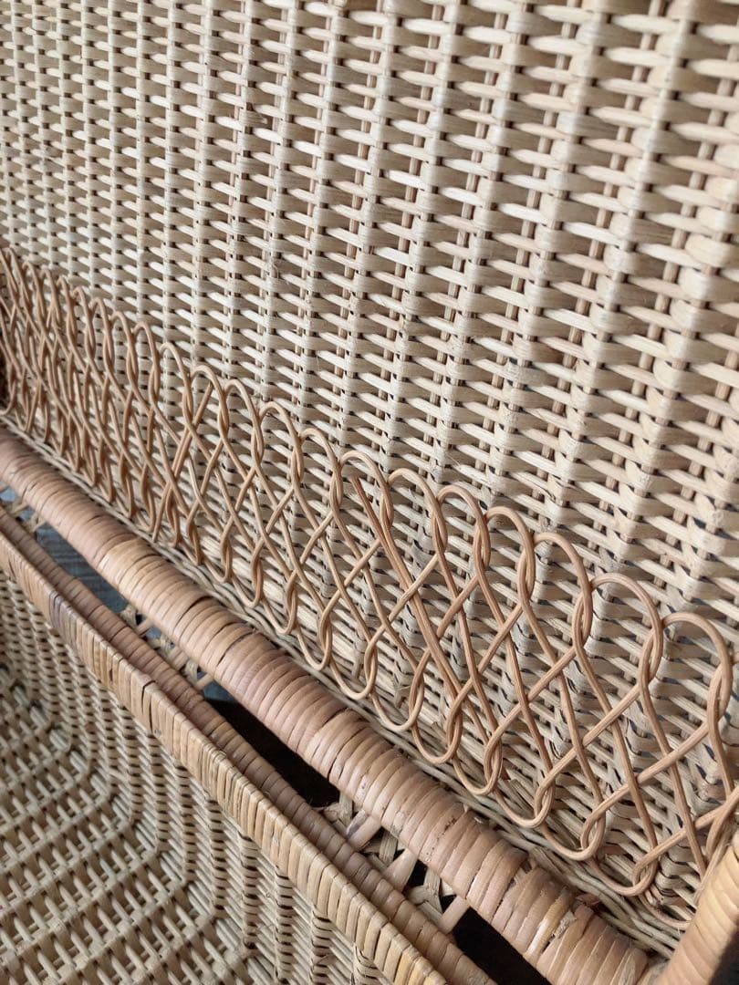 ヴィンテージ　籐製品　ナチュラル　大きな　　バスケット　ピクニックバスケット