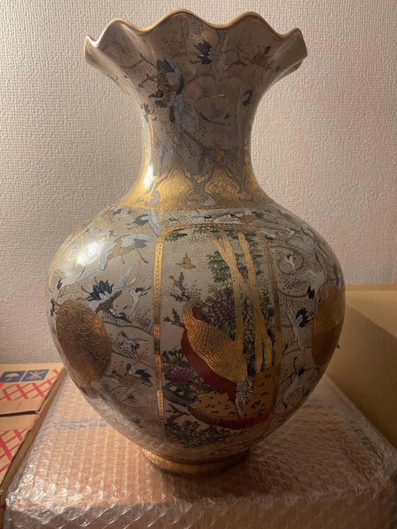 薩摩焼 花瓶 金彩 色絵 日本陶器 アンティーク