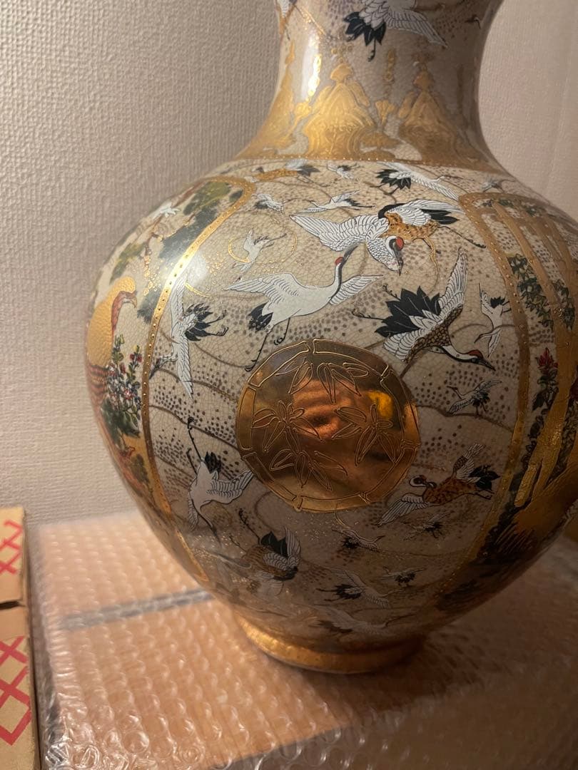 薩摩焼 花瓶 金彩 色絵 日本陶器 アンティーク