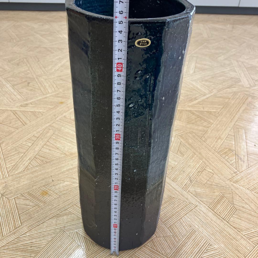 信楽焼傘立て青ガラス面取り