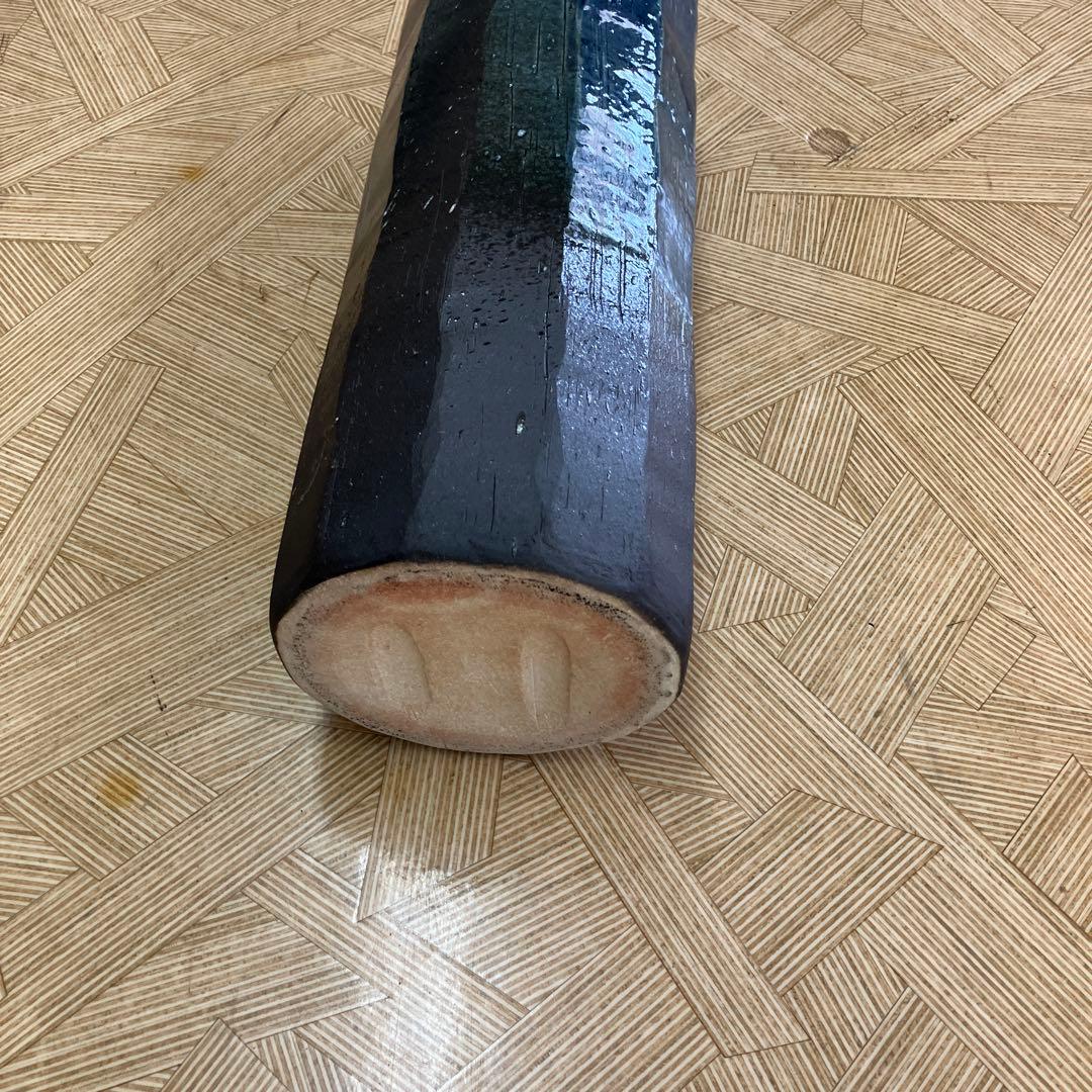 信楽焼傘立て青ガラス面取り