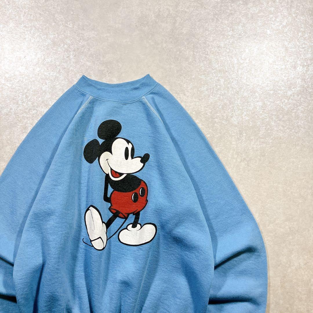 70s 80s Disney 白足ミッキー スウェット USA製 水色 Lサイズ