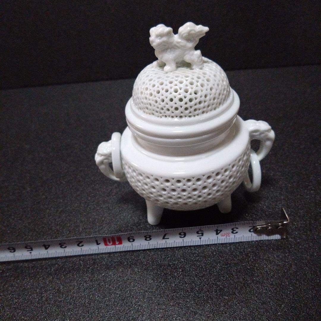 未使用 有田焼 景泉作 白磁透彫耳三足香炉　お祝い