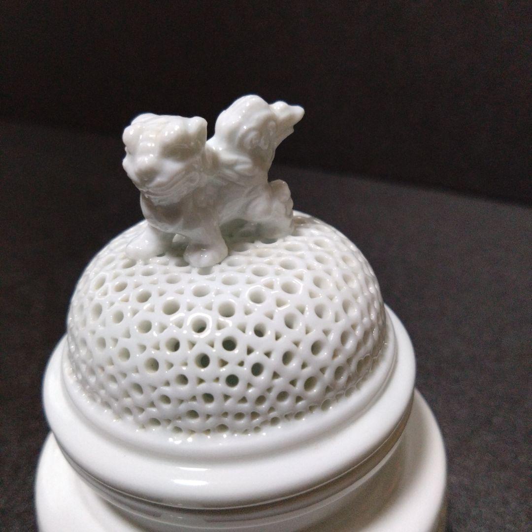 未使用 有田焼 景泉作 白磁透彫耳三足香炉　お祝い