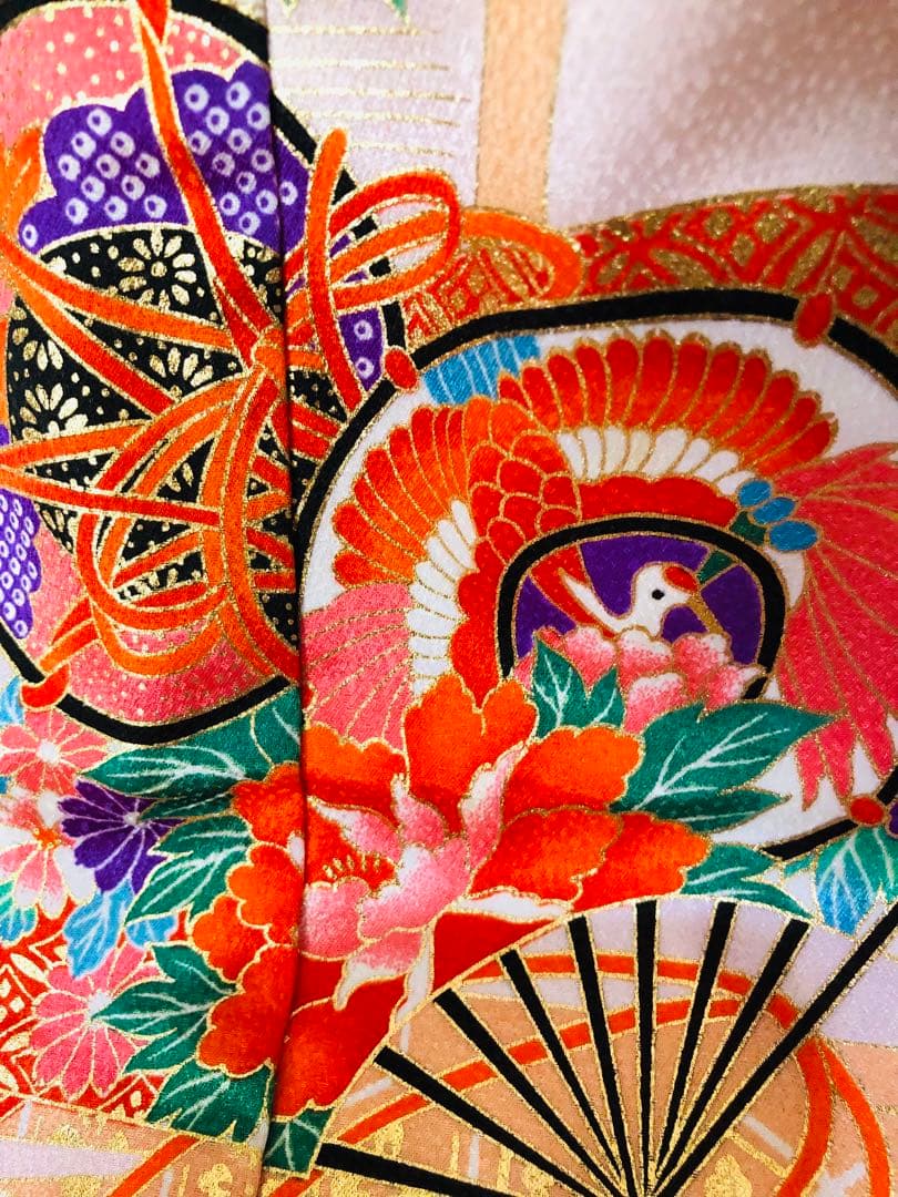 七五三7歳❣️人気Blue暈し古典柄❣️扇熨斗花々金彩煌びやか際立つ完全フルセット❣️