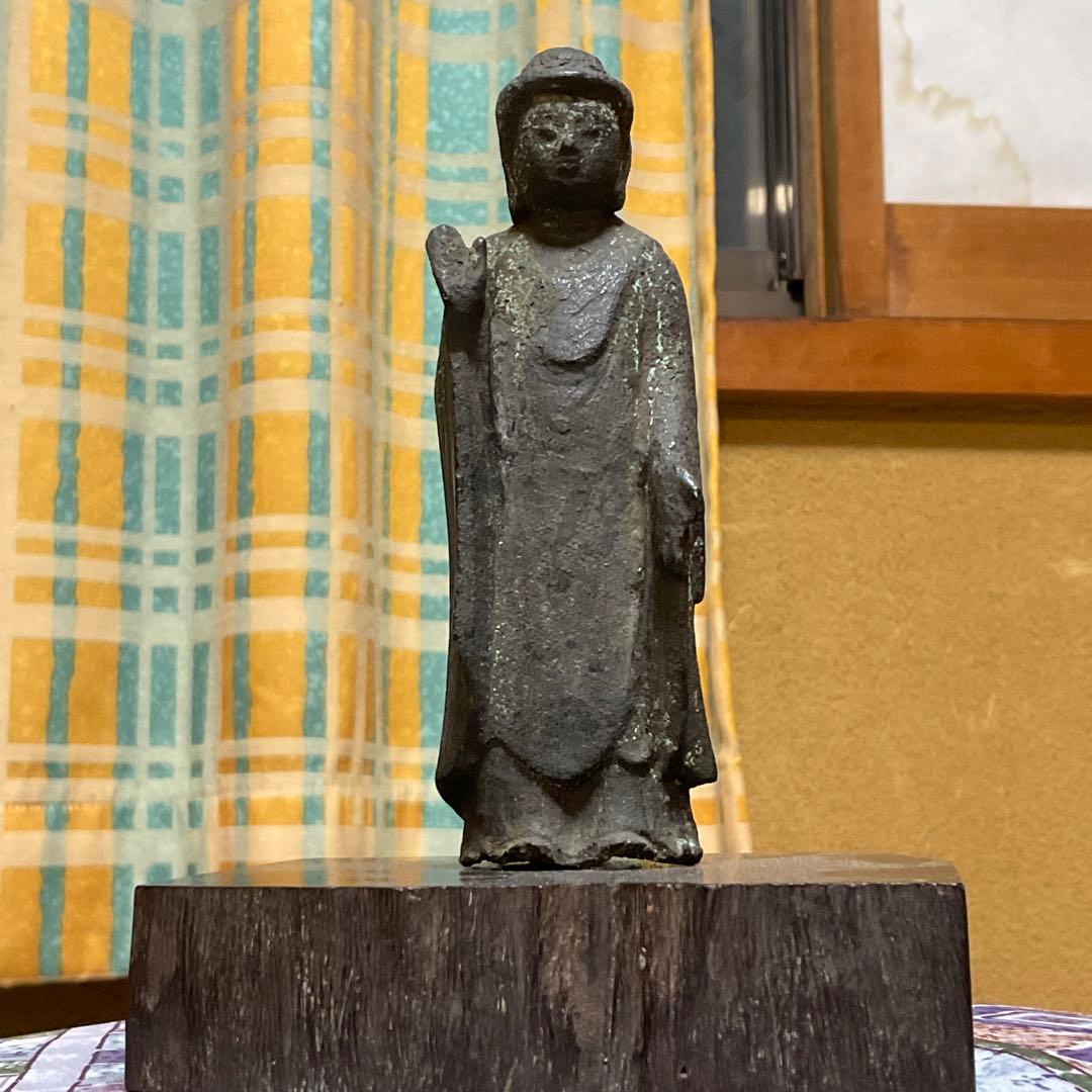 仏像／阿弥陀如来立像。鋼像　年代・江戸時代／中期。【足先欠如、後ろ側割れ有り】。