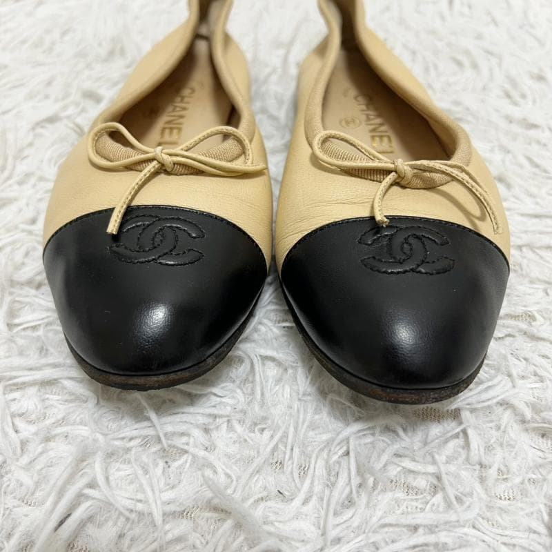 CHANEL バレエシューズ レザー ベージュ ココマーク フラットパンプス