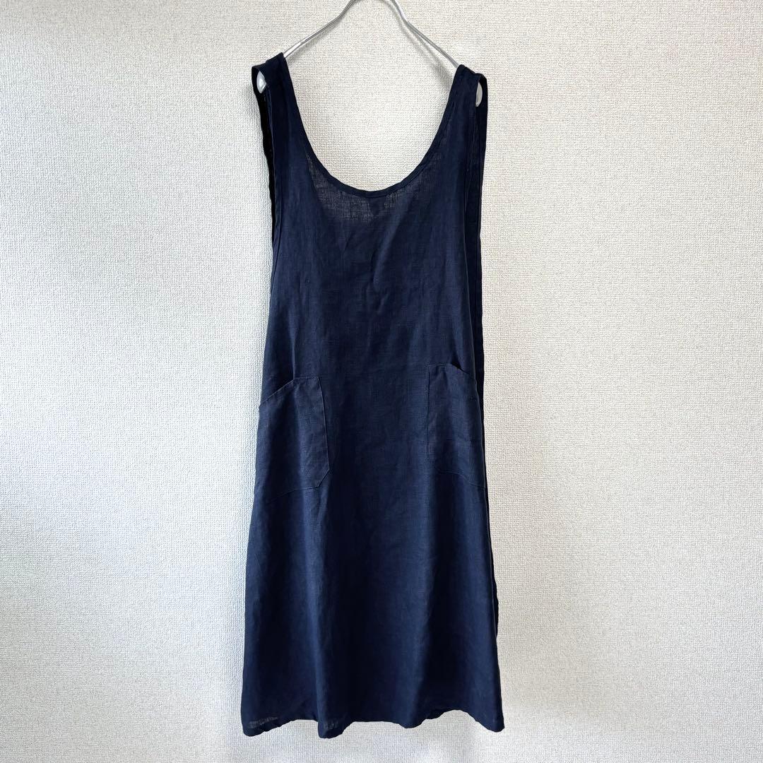 【美品】 フォグリネンワーク リネン オーバーエプロン ウォッシャブル