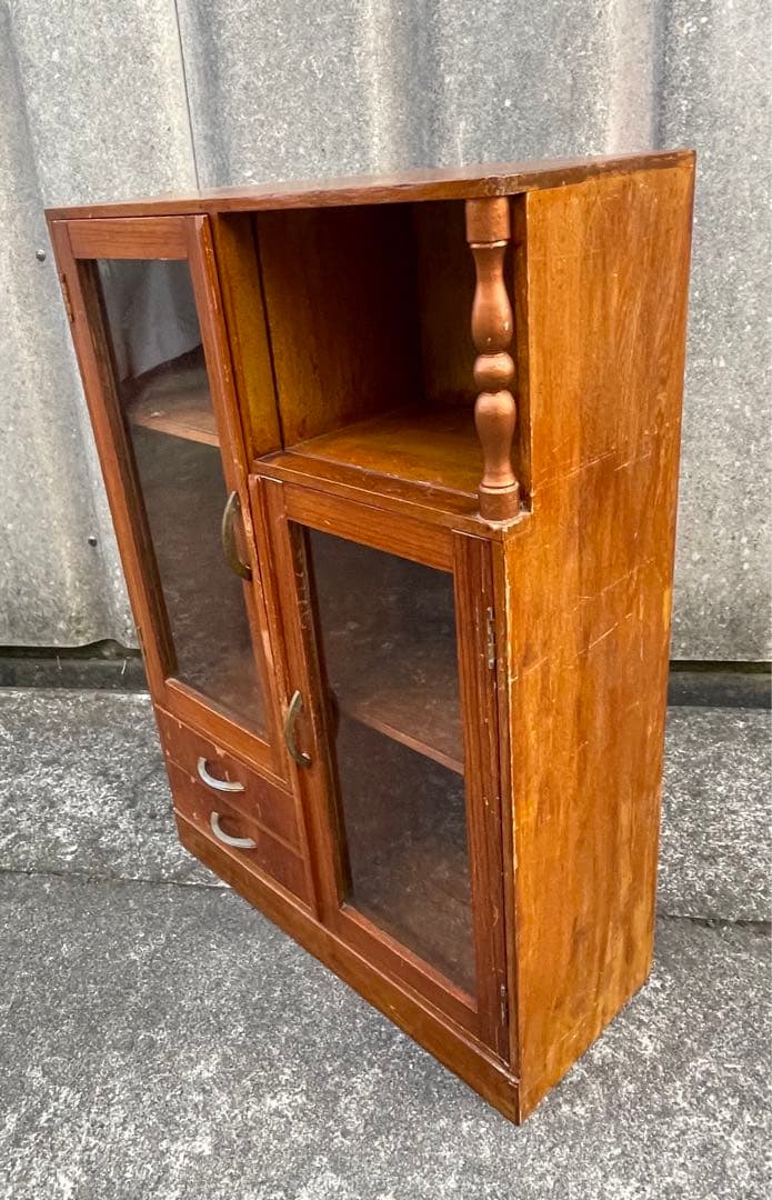 稀少/古道具/レトロ/無垢材/ガラス棚/飾り棚/棚/キャビネット/小引き出し/③