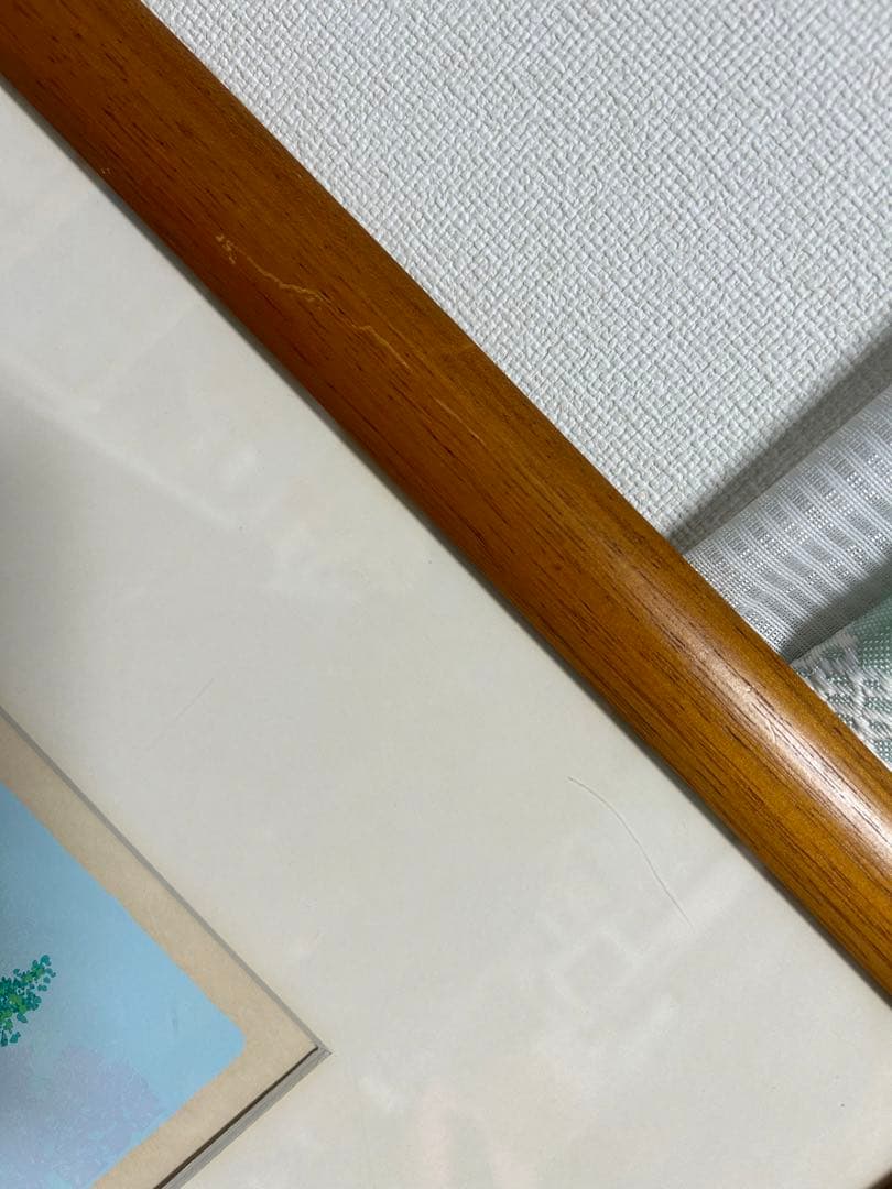 花とチャペル　小鳥　緑　吉岡浩太郎　額付き絵画シルクスクリーン初代