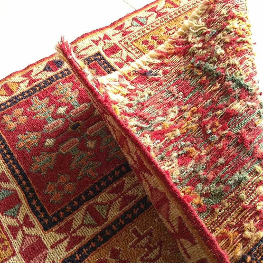 スマック織り キリム 98×52cm ８スクエア 自然モチーフ模様 ペルシャ絨毯