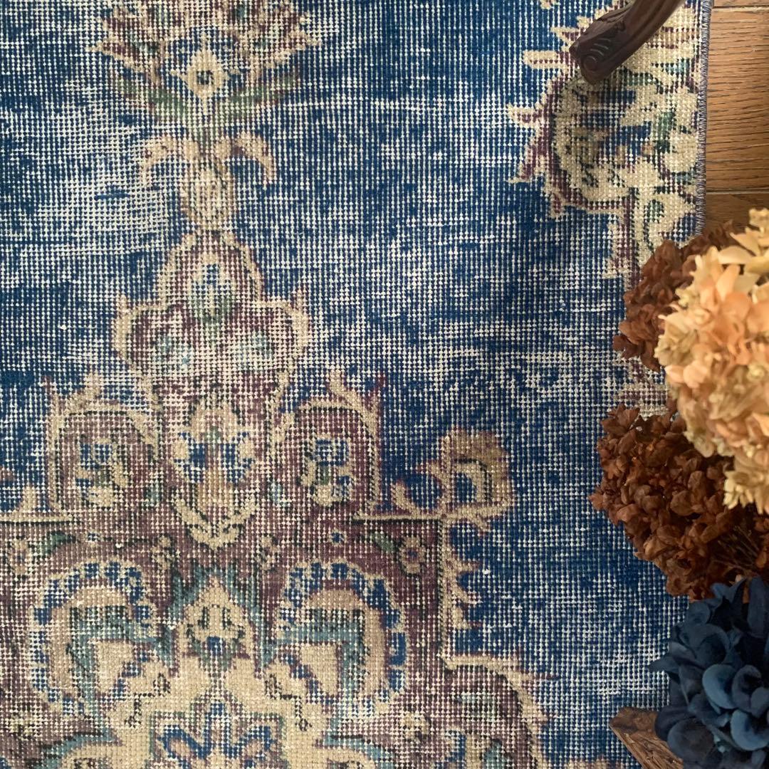 トルコヴィンテージラグ　ロングランナー　220×72.5 ネイビーブルー