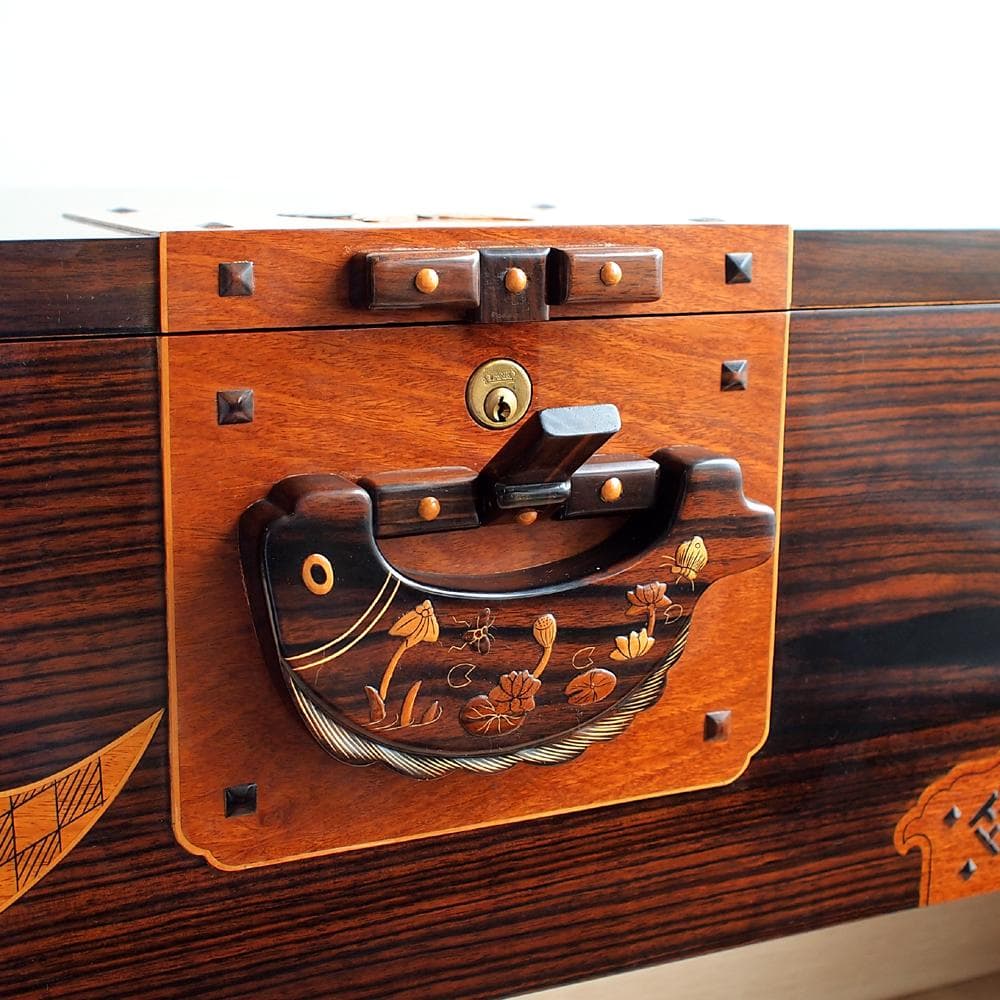 木象嵌 唐木無垢材 3段チェスト 鍵無 寄木 ZR24121
