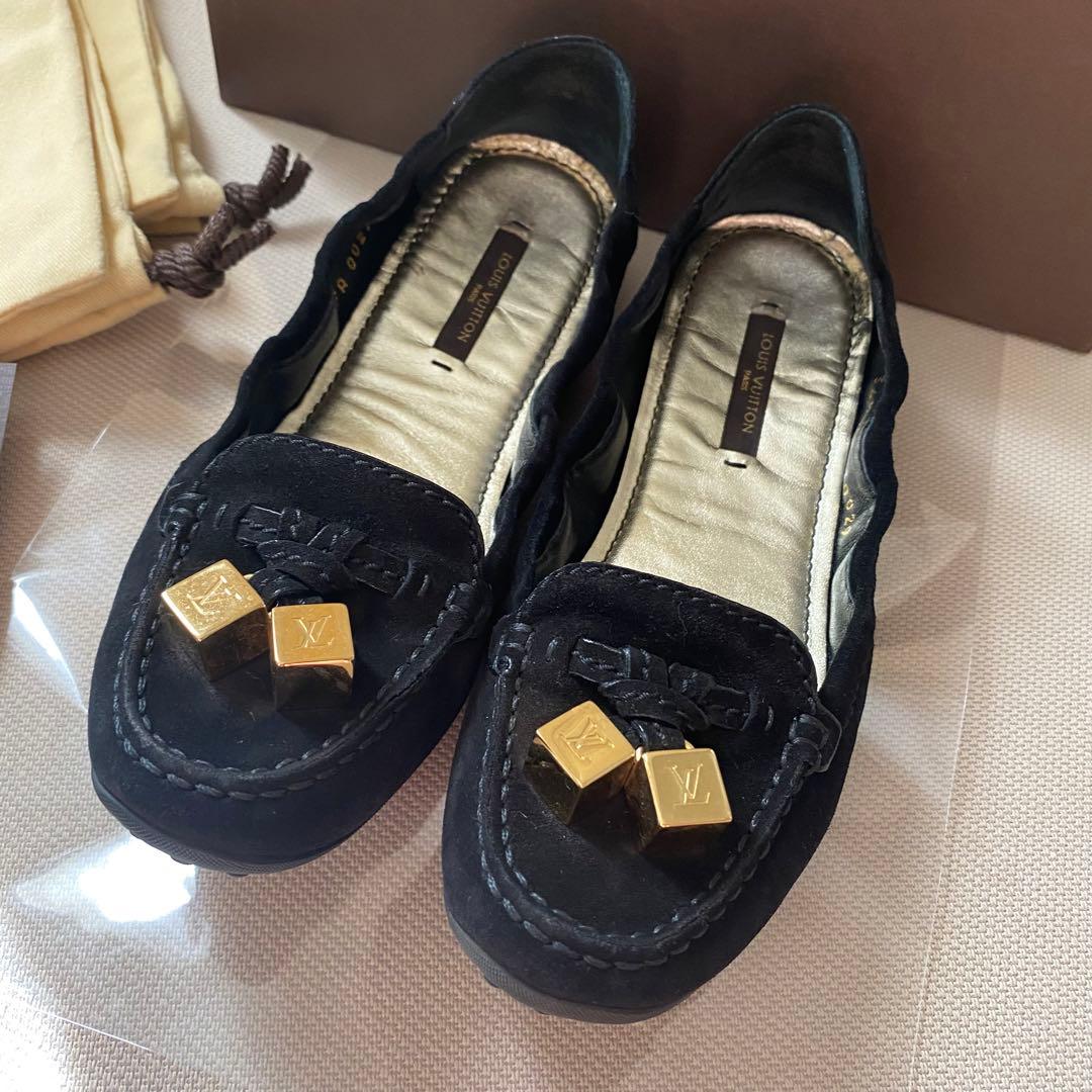 LOUIS VUITTON スエード フラットシューズ ブラック 34 1/2