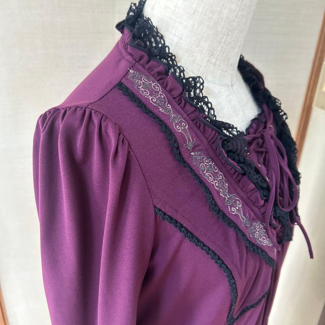 OZZ ONESTE パープル レースアップひざ丈ワンピース［商品番号3］