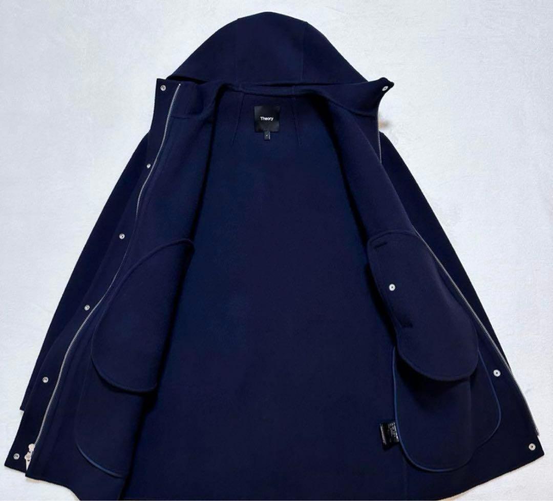 23AW✨セオリー ウールカシミヤ フーデッドコート ダブルフェイス 紺 P