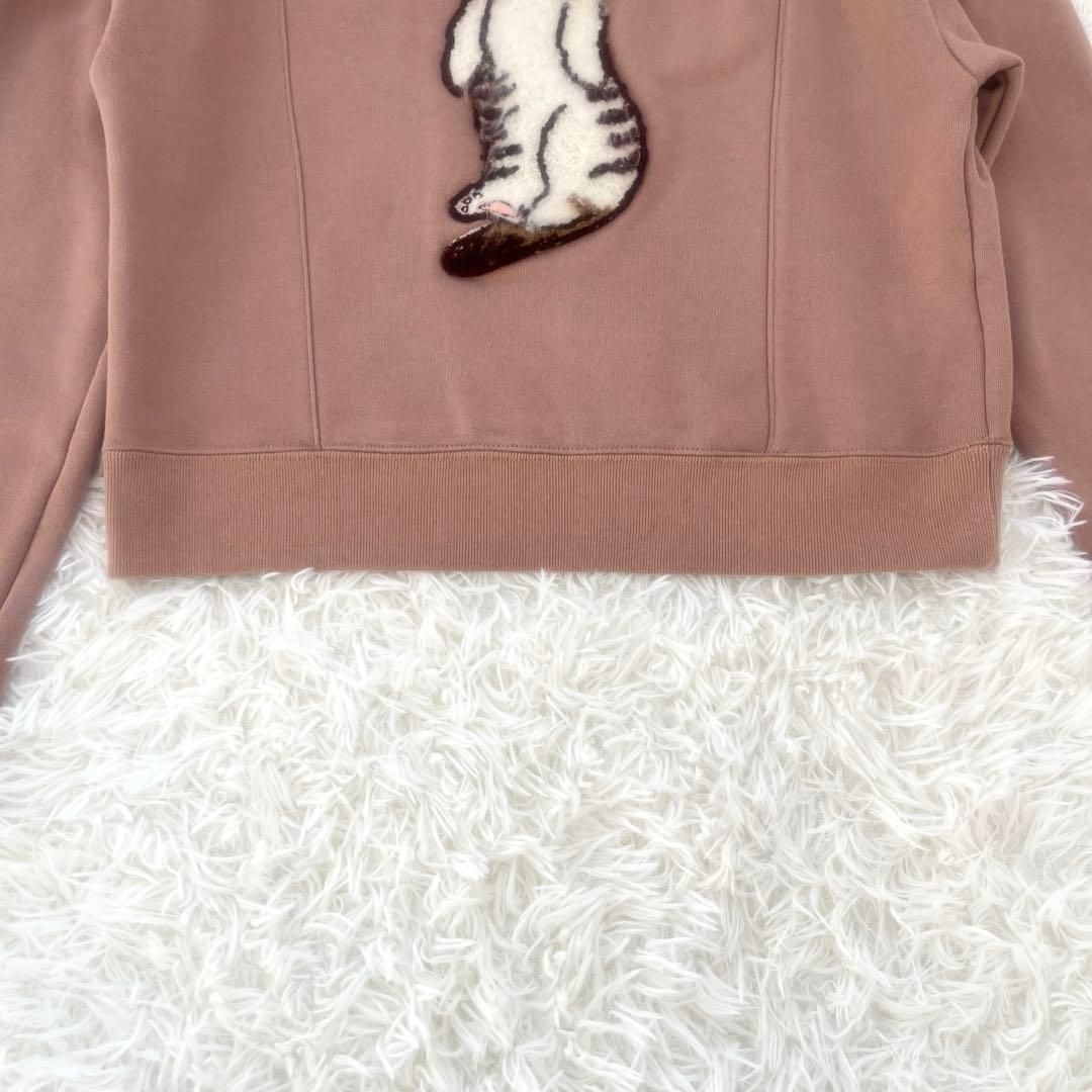 MUVEIL ネコ裏毛プルオーバー　長袖　36 トレーナー　アップリケ