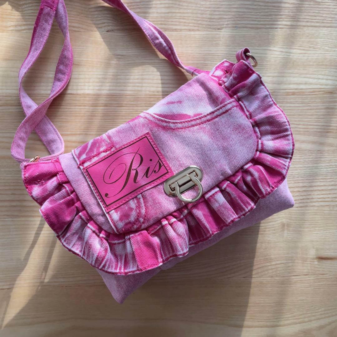 デニムリメイク ピンク フリル ショルダー