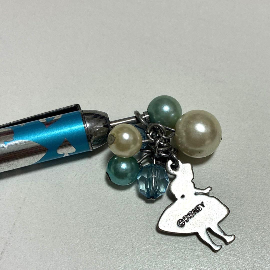 青色シャープペンシル チャーム付き　パール　不思議の国のアリス　レトロ　レア