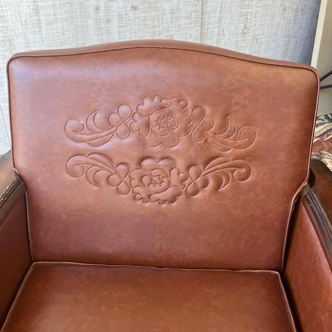 昭和レトロ オールドカリモク 古家具 一人掛けレザーソファー アームチェア 装飾