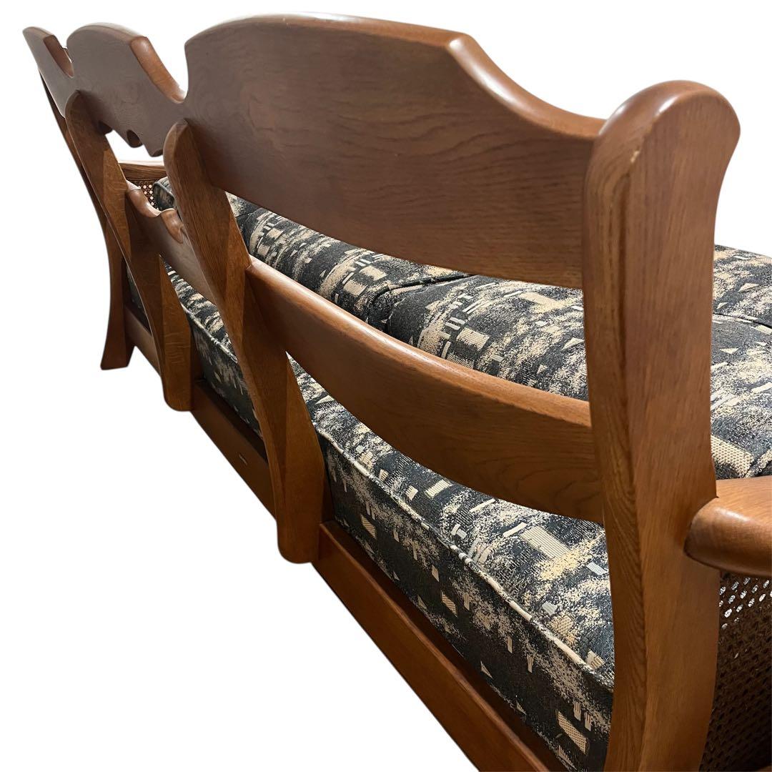 カリモク家具　コロニアル　3人掛け　オールドカリモク　ソファ　ラタン