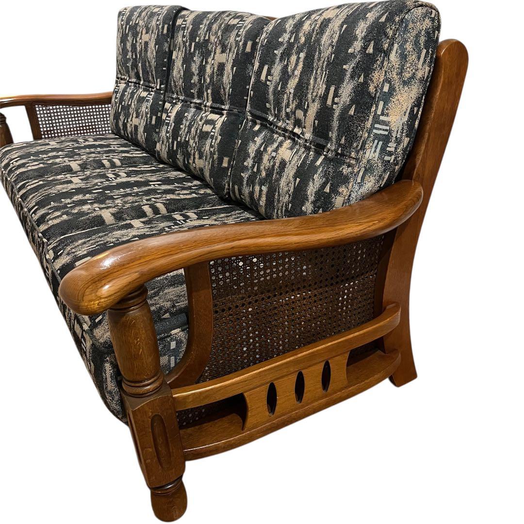 カリモク家具　コロニアル　3人掛け　オールドカリモク　ソファ　ラタン