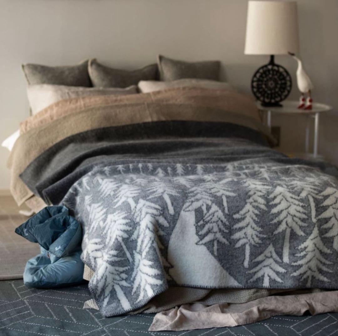 美品KLIPPAN✕mina perhonen 　ウールブランケット　グレー