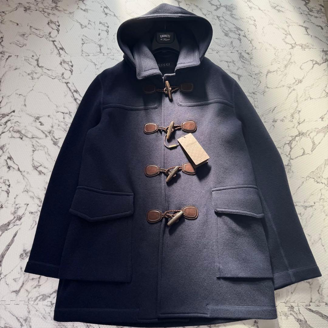 未使用◎グッチ　ダッフルコート　ロゴトグル　2way 大きいサイズ　ネイビー