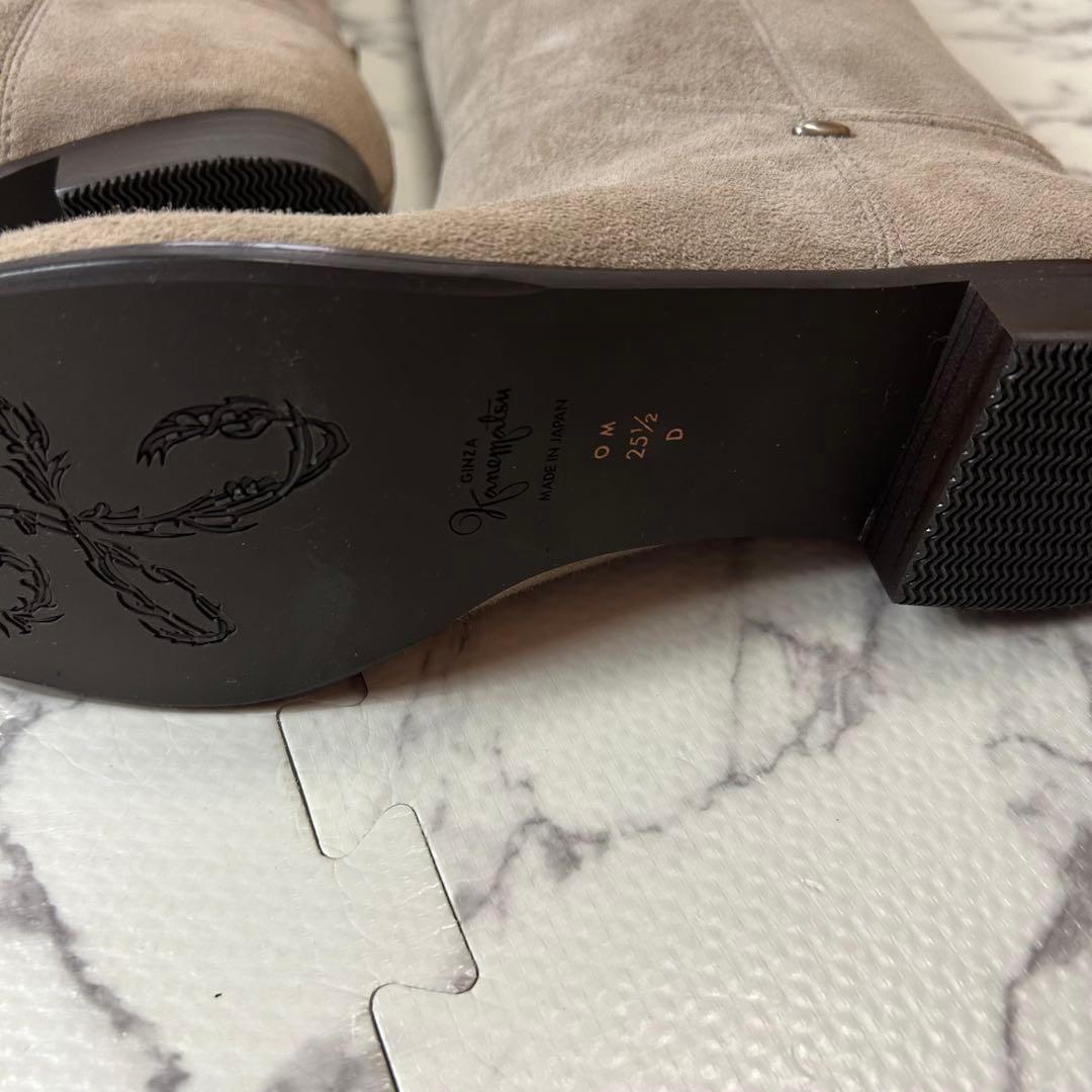 【新品】銀座かねまつ スエード ベージュ ロングブーツ 25.5