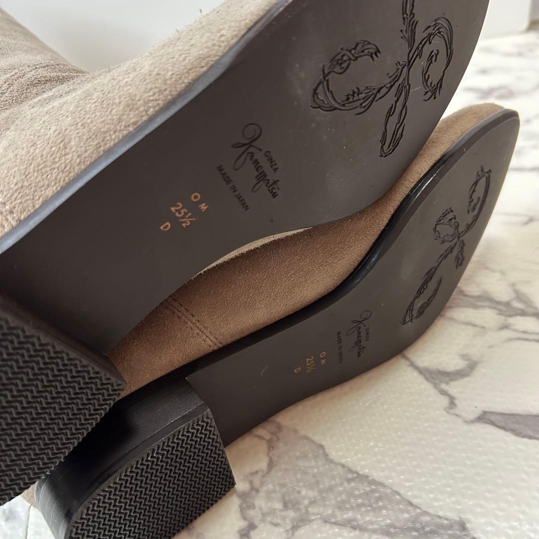 【新品】銀座かねまつ スエード ベージュ ロングブーツ 25.5