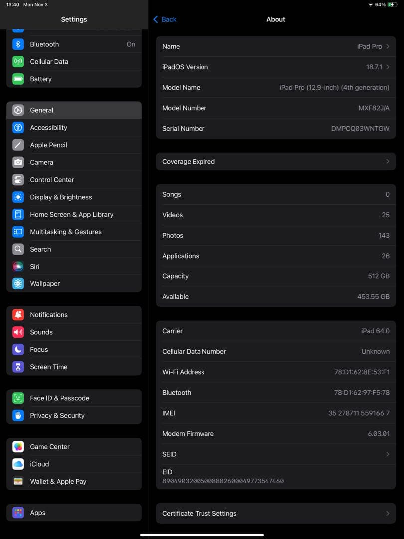 iPad Pro 第4世代 セルラー 512GB 12.9インチ 純正ケース付