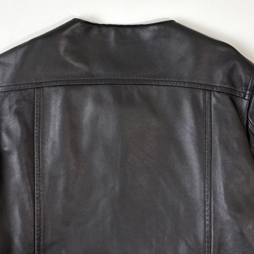 もりのがっこう ラムレザーノーカラージャケットブルゾン L