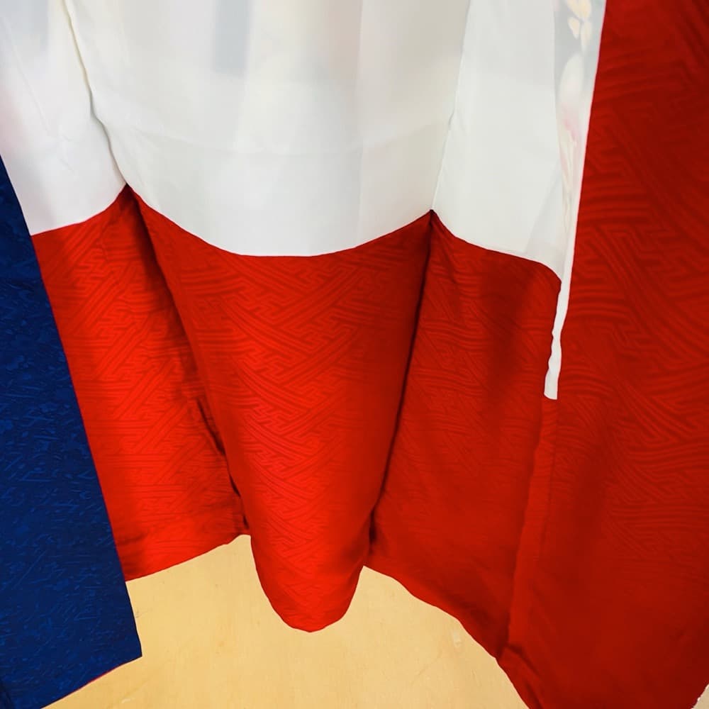 振袖 正絹 紺 熨斗目 桜 豪華金彩 暈し L 身丈169 裄68 成人式