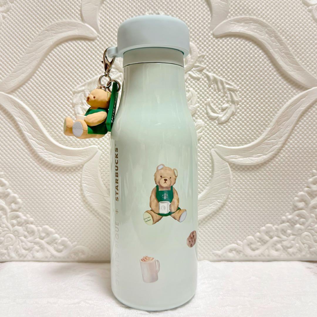 スタバ　ジェラピケ　ベアチャーム付きステンレスボトル　ミントグリーン　473ml